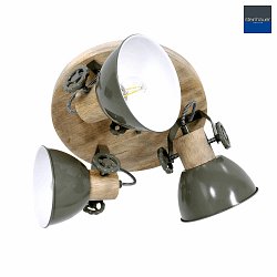 Luminaire de plafond GEARWOOD 3 flammes, rond, rglable E27 IP20, bois, antique gradable