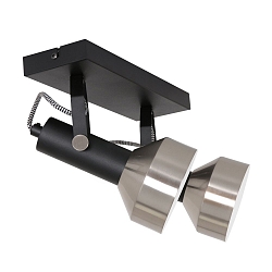 Wand- und Deckenleuchte ACIER, 2-flammig, 2x E27, verstellbar, schwarz matt / stahl gebrstet / innen wei