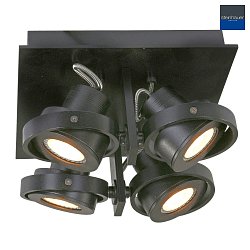 Plafoniera QUATRO 4-Lampadine, piazza, Dim-To-Warm, regolabile GU10 IP20, Nero opaco dimmerabile