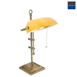 Tischleuchte / Banker-Leuchte ANCILLA, E27, hhenverstellbar + neigbar, mit Zugschalterkette, bronze / Glasschirm, gelb