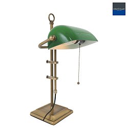 Tischleuchte / Banker-Leuchte ANCILLA, E27, hhenverstellbar + neigbar, mit Zugschalterkette, bronze / Glasschirm, dunkelgrn