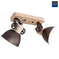 Wand- und Deckenleuchte GEARWOOD, 2-flammig, 2x E27, Kautschuk-Holz natur / Metall, anthrazit matt / innen wei