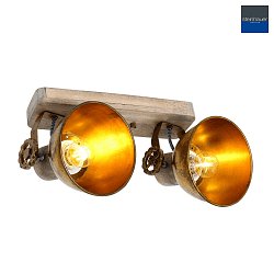 Wand- und Deckenleuchte GEARWOOD, 2-flammig, 2x E27, Kautschuk-Holz natur / Metall, bronze
