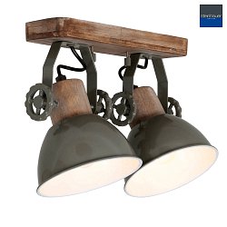 Wand- und Deckenleuchte GEARWOOD, 2-flammig, 2x E27, Kautschuk-Holz natur / Metall, grn glnzend / innen wei