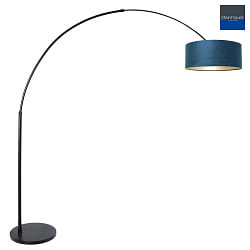 Stehleuchte / Bogenleuchte SPARKLED LIGHT, E27, mit Fussschalter + zylindrischem Schirm, schwarz matt / Velours blau