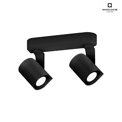Lampada da parete e soffitto SQUBE ON BASE 2-Lampadine, girevole, ruotabile GU10 IP20, Nero dimmerabile