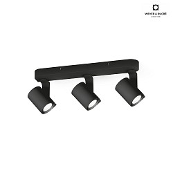 Lampada da parete e soffitto SQUBE ON BASE 3-Lampadine, girevole, ruotabile GU10 IP20, Nero dimmerabile