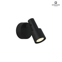 Luminaire mural SARA SNOOZE 1.0 - PAR16 avec interrupteur, pivotant  la cardan GU10 IP20, mat, noir profond gradable