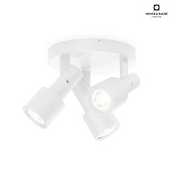 Luminaire de plafond SARA ON BASE 3.0 - PAR16 3 flammes, rond, pivotant  la cardan GU10 IP20, mat, blanc trafic gradable