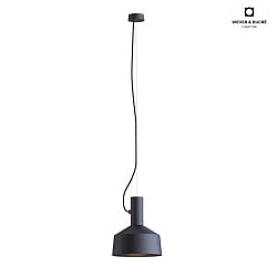 Pendant luminaire ROOMOR 1.0, E27, 600cm, deep black, with shade 2.0