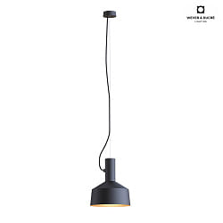 Pendant luminaire ROOMOR 1.0, E27, 600cm, deep black, with shade 2.0, deep black gold