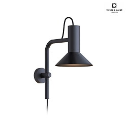 Wandleuchte ROOMOR 3.0 - PAR16, 38.2cm, GU10, Kabel mit Anschlussdose, Schirm  20.5cm, drehbar, tiefschwarz, matt