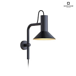 Wandleuchte ROOMOR 3.0 - PAR16, 38.2cm, GU10, Kabel mit Anschlussdose, Schirm  20.5cm, drehbar, tiefschwarz / gold