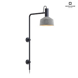 Wall luminaire ROOMOR 4.0 PAR16, GU10, with cable, deep black, with shade 2.0, felt grey