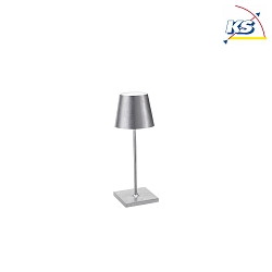 LED Battery Table lamp POLDINA PRO MINI, IP54, 30cm, with touch dimmer, silver