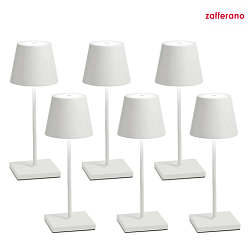 LED Akku-Tischleuchte POLDINA MINI, 6er Set, 30cm 2,2W, 2200/2700/3000K, 234/251/256lm, IP65, mit Touch-Dimmer, wei