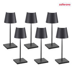 LED Akku-Tischleuchte POLDINA MINI, 6er Set, 30cm 2,2W, 2200/2700/3000K, 234/251/256lm, IP65, mit Touch-Dimmer, dunkelgrau