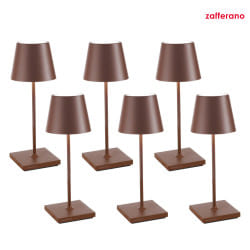 LED Akku-Tischleuchte POLDINA MINI, 6er Set, 30cm 2,2W, 2200/2700/3000K, 234/251/256lm, IP65, mit Touch-Dimmer, rostfarben