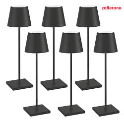 LED Akku-Tischleuchte POLDINA PRO, 6er Set, 38cm, 2,2W, 2200/2700/3000K, 234/251/256lm, IP65, mit Touch-Dimmer, schwarz