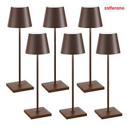 LED Akku-Tischleuchte POLDINA PRO, 6er Set, 38cm, 2,2W, 2200/2700/3000K, 234/251/256lm, IP65, mit Touch-Dimmer, rost