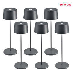 LED Akku-Tischleuchte OLIVIA TAVOLO PRO, 6er Set, 35cm, 2,2W, 2700-3000K, 245-262lm, IP65, dunkelgrau