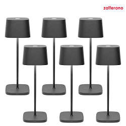 LED Akku-Tischleuchte OFELIA TAVOLO PRO, 6er Set, 29cm, 2,2W, 2200/2700/3000K, 231/244/252lm, IP65, mit Touch-Dimmer, dunkelgrau