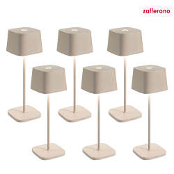 LED Akku-Tischleuchte OFELIA TAVOLO PRO, 6er Set, 29cm, 2,2W, 2200/2700/3000K, 231/244/252lm, IP65, mit Touch-Dimmer, sandfarben