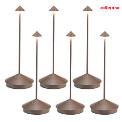 LED Akku-Tischleuchte PINA TAVOLO PRO, 6er Set, 29cm, 2,2W, 2200/2700/3000K, 178/204/206lm, IP65, dimmbar, rost
