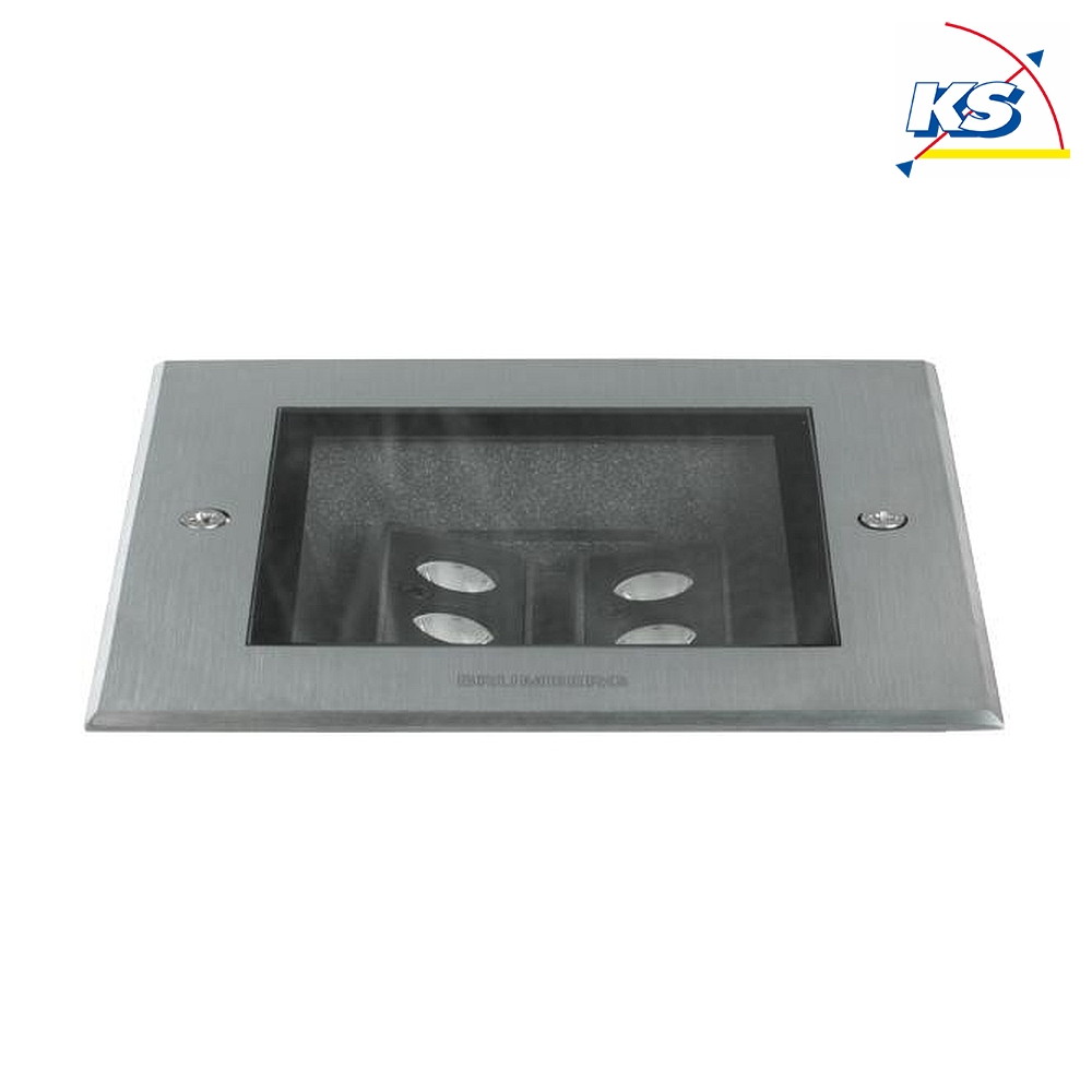 Brumberg LED in-ground luminaire HYBRIDE, bi-directional, V4A, IP67 IK09, square, 230V AC, 2x 5.4W 3000K 670lm 30°, passable up to 1t