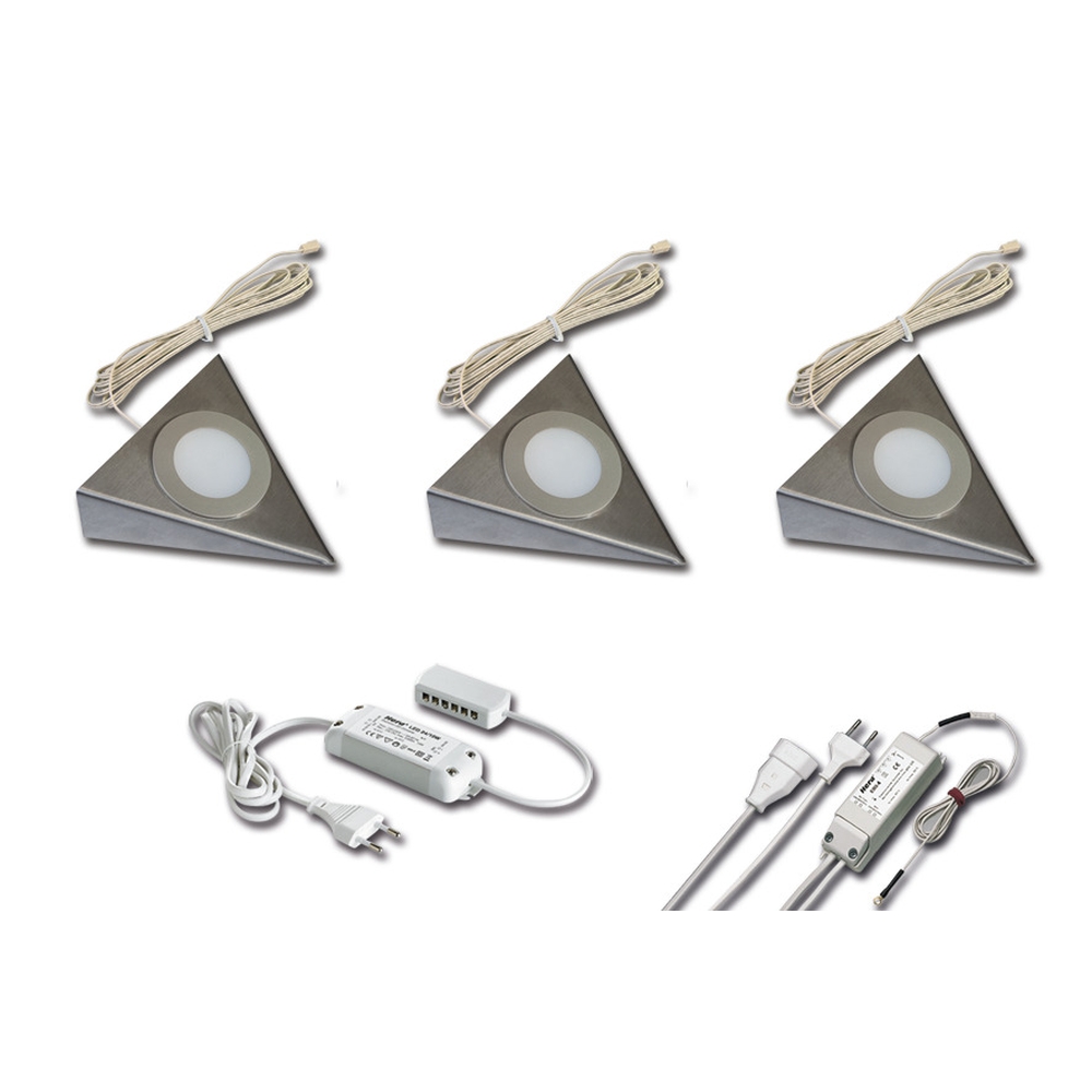 3er Set LED Dreieck-Unterbauleuchte UL 2-LED F, mit EBS 4 Schalter ...