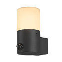 Außenwandleuchte GRAFIT, IP44 IK02, E27, rund, anthrazit / Diffusor in Rauchglas-Optik, satiniert, mit Sensor