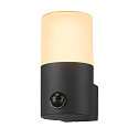 Außenwandleuchte GRAFIT, IP44 IK02, E27, rund, anthrazit / Diffusor in Rauchglas-Optik, satiniert, mit Sensor