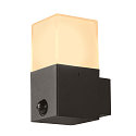 Außenwandleuchte GRAFIT, IP44 IK02, E27, eckig, anthrazit / Diffusor in Rauchglas-Optik, satiniert, mit Sensor