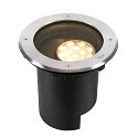 SLV LED Boden-Einbauleuchte DASAR L, IP65/IP67 IK10, rund,  20cm, 19W 3000K 1800lm 70/40, neigbar, DALI dimmbar, Edelstahl