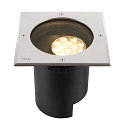 SLV LED Boden-Einbauleuchte DASAR L, IP65/IP67 IK10, eckig, 20x20cm, 19W 3000K 1800lm 70/40, neigbar, DALI dimmbar, Edelstahl