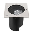 SLV LED Boden-Einbauleuchte DASAR L, IP65/IP67 IK10, eckig, 20x20cm, 19W 3000K 1800lm 70/40, neigbar, DALI dimmbar, Edelstahl