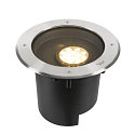 SLV LED Boden-Einbauleuchte DASAR XL, IP65/IP67 IK10, rund,  27cm, 27W 3000K 1800lm 70/40, neigbar, DALI dimmbar, Edelstahl
