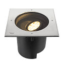 SLV LED Boden-Einbauleuchte DASAR XL, IP65/IP67 IK10, eckig, 27x27cm, 27W 3000K 1800lm 70/40, neigbar, DALI dimmbar, Edelstahl