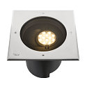 SLV LED Boden-Einbauleuchte DASAR XL, IP65/IP67 IK10, eckig, 27x27cm, 27W 3000K 1800lm 70/40, neigbar, DALI dimmbar, Edelstahl