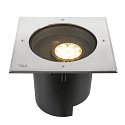 SLV LED Boden-Einbauleuchte DASAR XL, IP65/IP67 IK10, eckig, 27x27cm, 27W 3000K 1800lm 70/40, neigbar, DALI dimmbar, Edelstahl