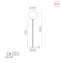 ACB Lampadaire PARMA 3946/30 E27 IP20, scintillant, opale, noir mat