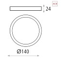 LED ceiling luminaire KORE 3435/14, UGR<19, Ø 14cm, extra flat, white, 12W 4000K 950lm