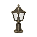 Pedestal luminaire Country style square Type No. 0540, height 45cm, IP44, E27, cast alu / glass clear, brown brass matt