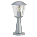 Sockelleuchte Typ Nr. 0554, IP54 IK08, Höhe 40.5cm, E27 QA55 max. 57W, Aluminium / Kunststoff klar, schlagfest, Silber
