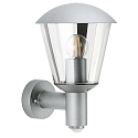 Außenwandleuchte Typ Nr. 1854, mit Bewegungsmelder (Typ Nr. 1855), IP54 IK08, E27 QA55  57W, Aluminium / klar, Silber matt
