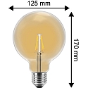 HWH Lampadina filamenti Globe G125 E27 2W 160lm 2200K 300 CRI >80 