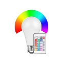 LED Birnenlampe E27, 9W RGB + 2700K 810lm 200°, dimmbar, mit Fernbedienung