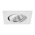 Recessed LED spot, IP20, square, 8.2 x 8.2cm, Plug&Play 350mA, 7W 3000K 740lm 38°, swivelling 30°, white