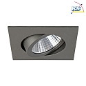 Brumberg Recessed LED spot set incl. converter, IP20, square, 230V, 7W 3000K 740lm 38°, swivelling 30°, dimmable, matt titanium