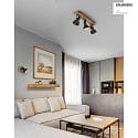 Brumberg ceiling luminaire DACTYL 3 flames, adjustable E14 IP20, light wood, black matt dimmable